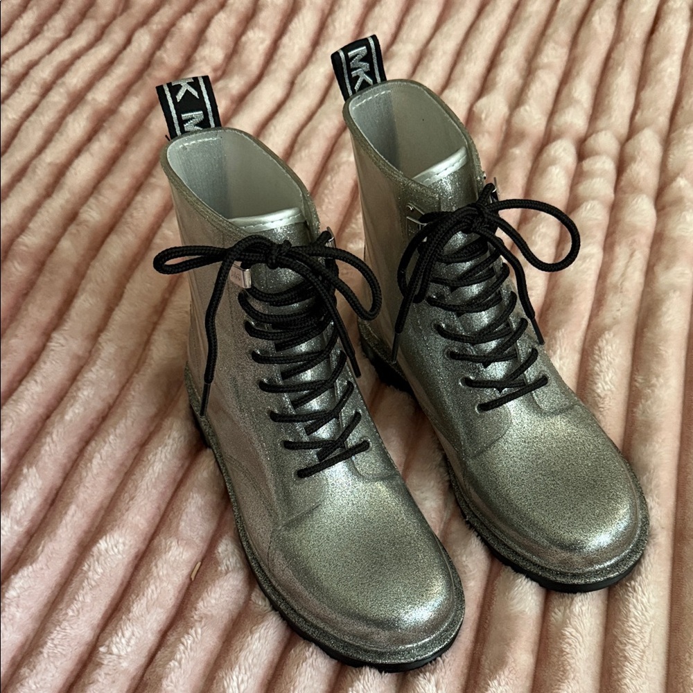Michael Kors Metallic Silver Lace-Up Combat Boots